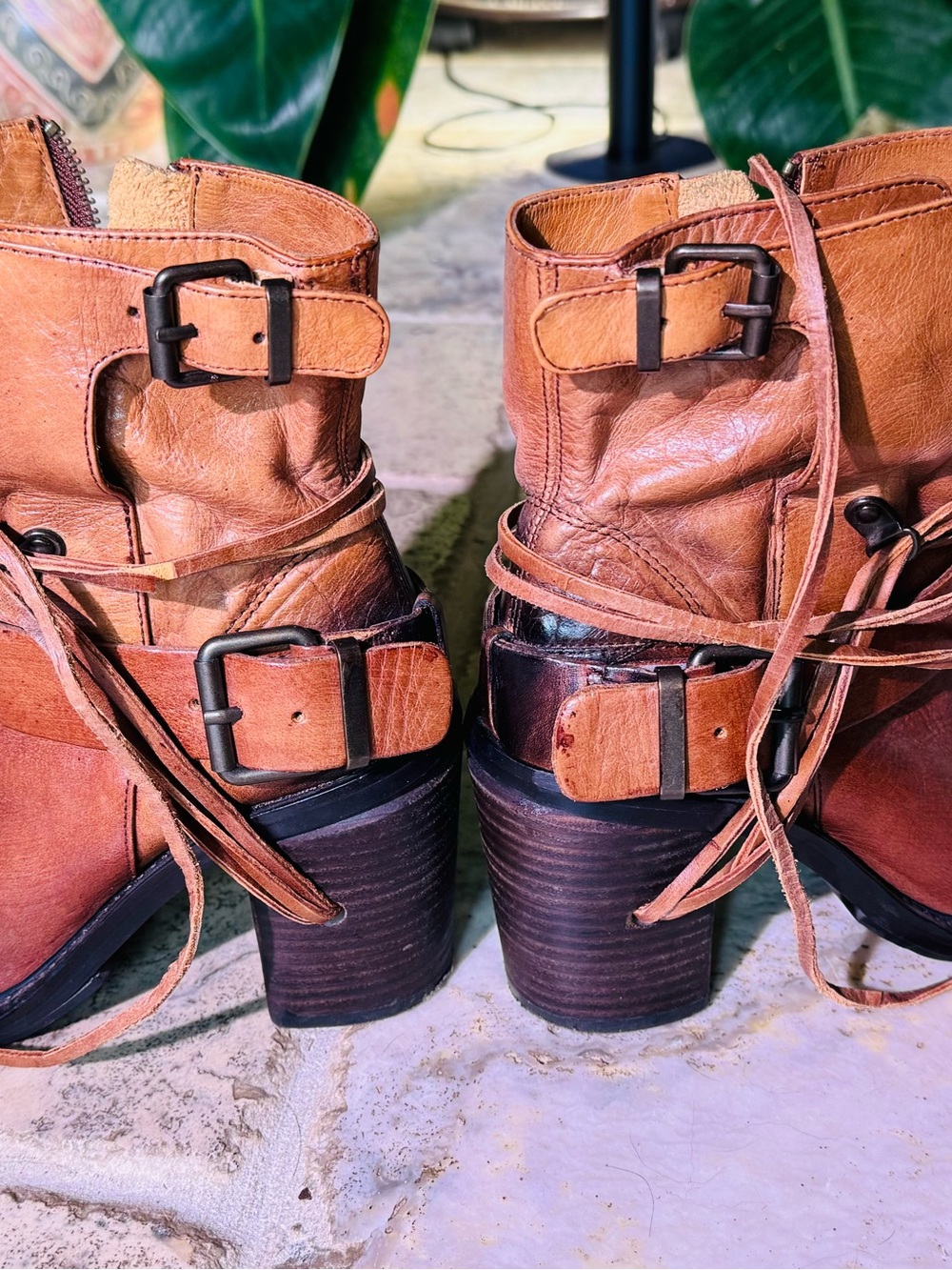 Vince Camuto Cognac Leather Buckle Strap Ankle Booties